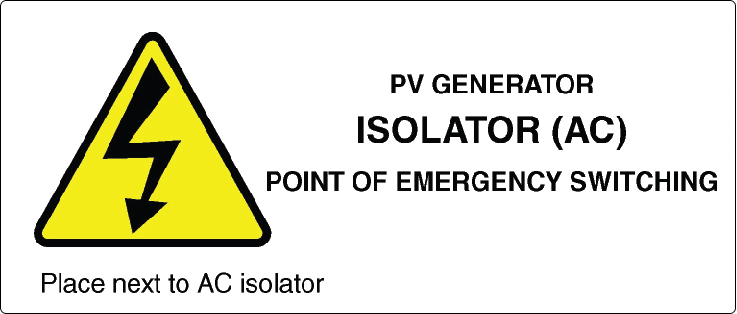 'Solar PV System Warning Label Set' Printed Full Colour on White Vinyl Sheet Size 210mm x